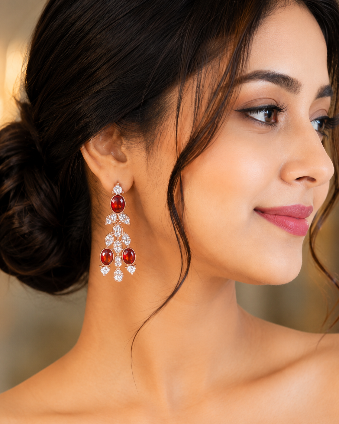 Red Crystal Cascade Earrings