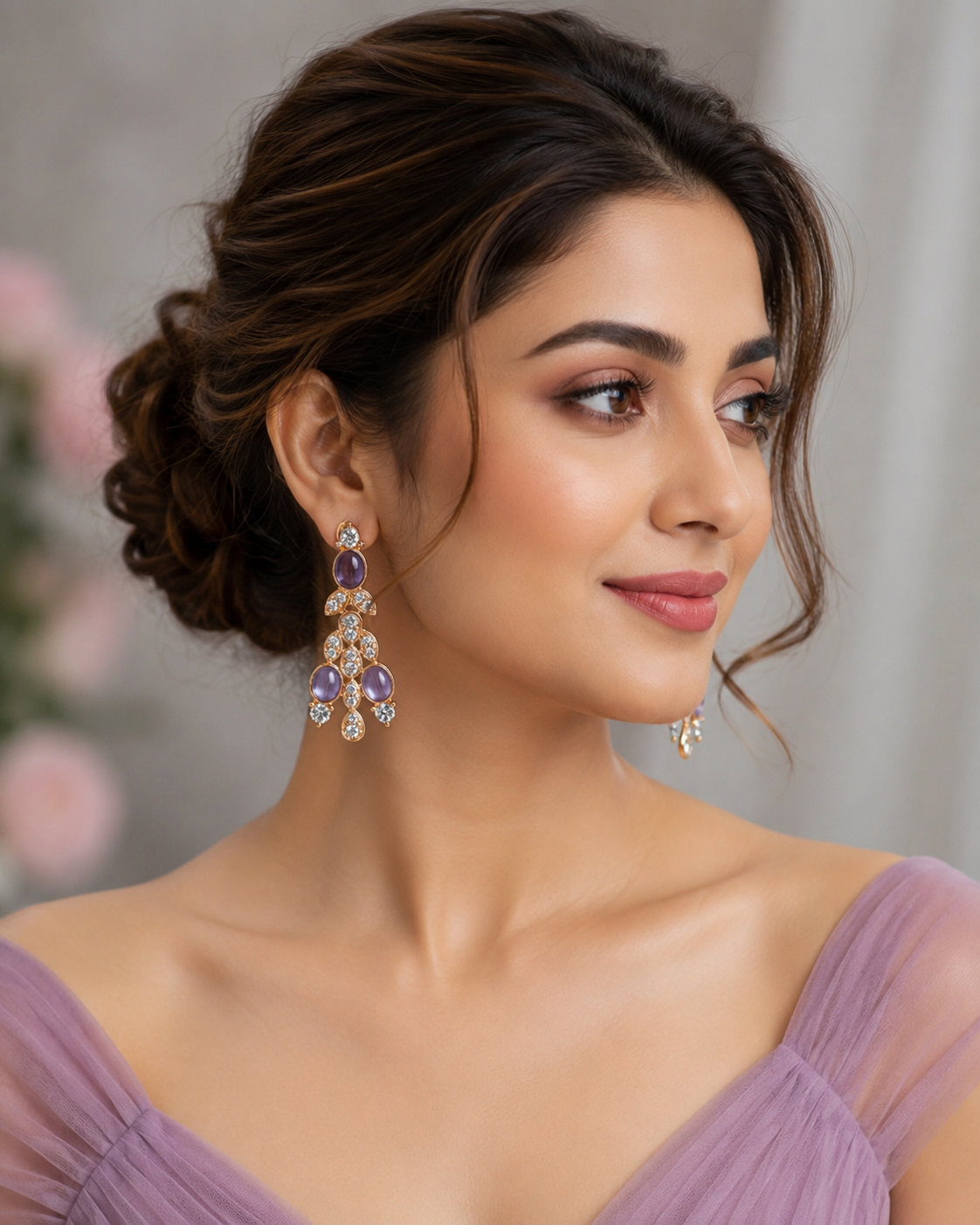 Lavender Crystal Cascade Earrings