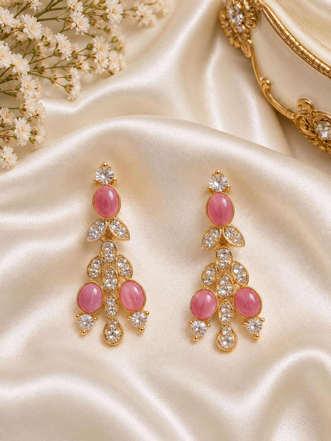 Pink Blush Crystal Cascade Earrings