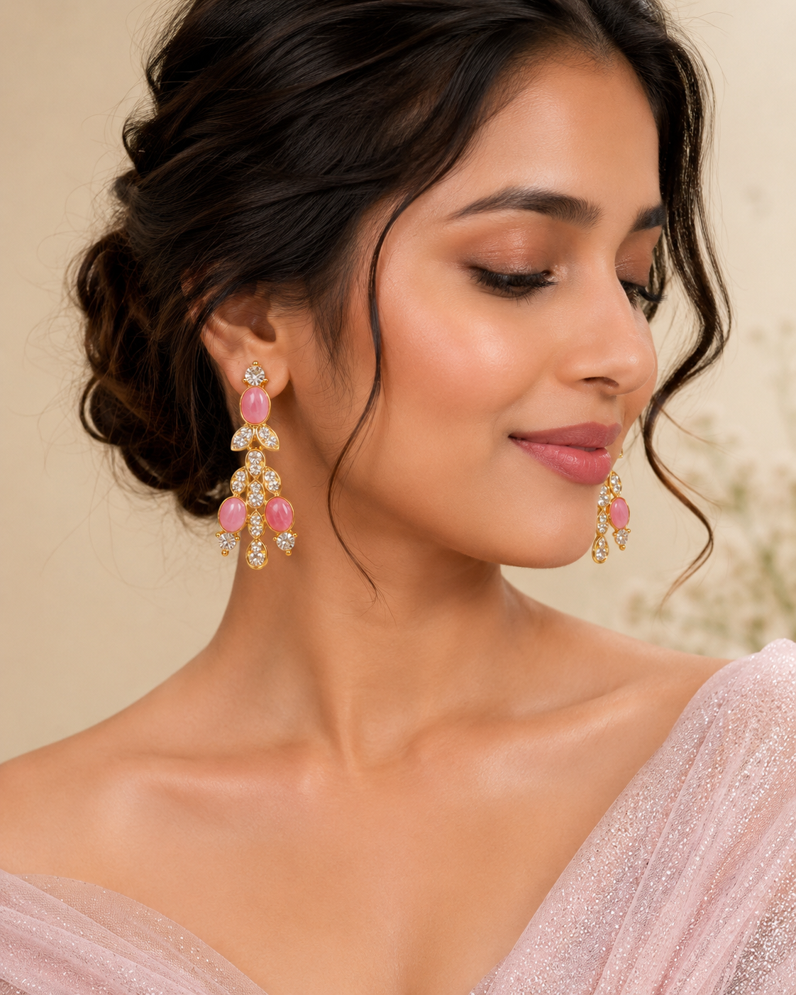 Pink Blush Crystal Cascade Earrings