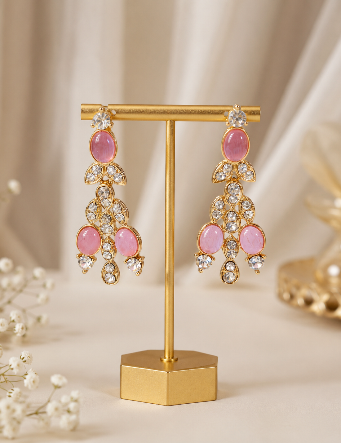 Pink Blush Crystal Cascade Earrings