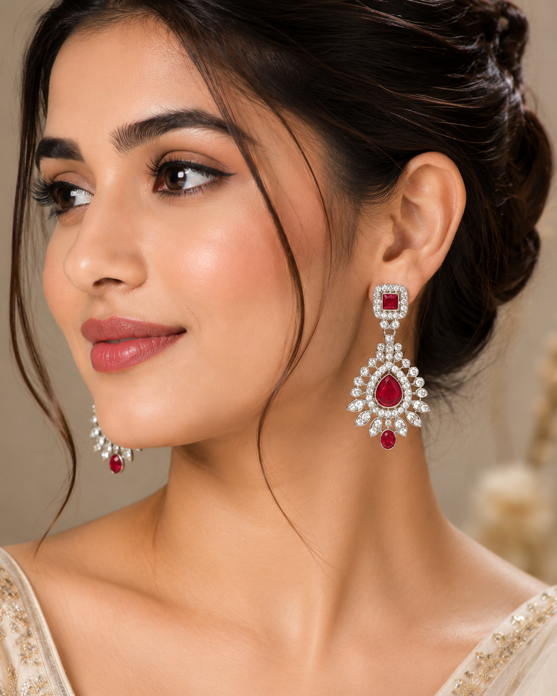 Deep Pink Ruby Gemstone Drop Earrings