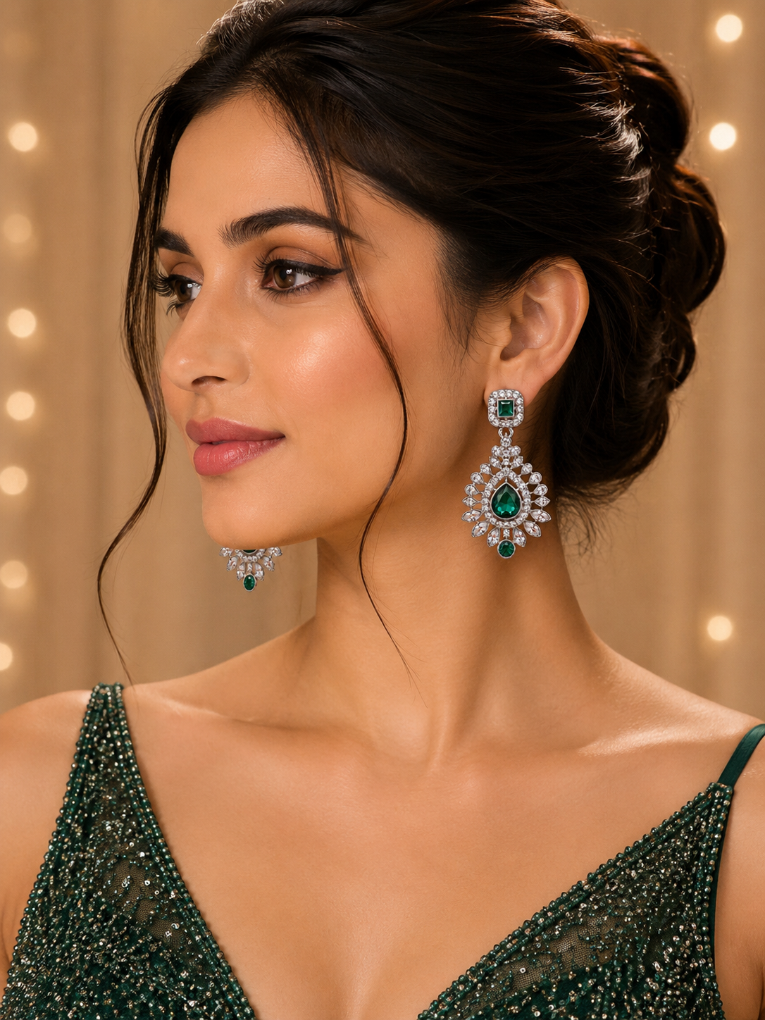 Green Ruby Gemstone Drop Earrings