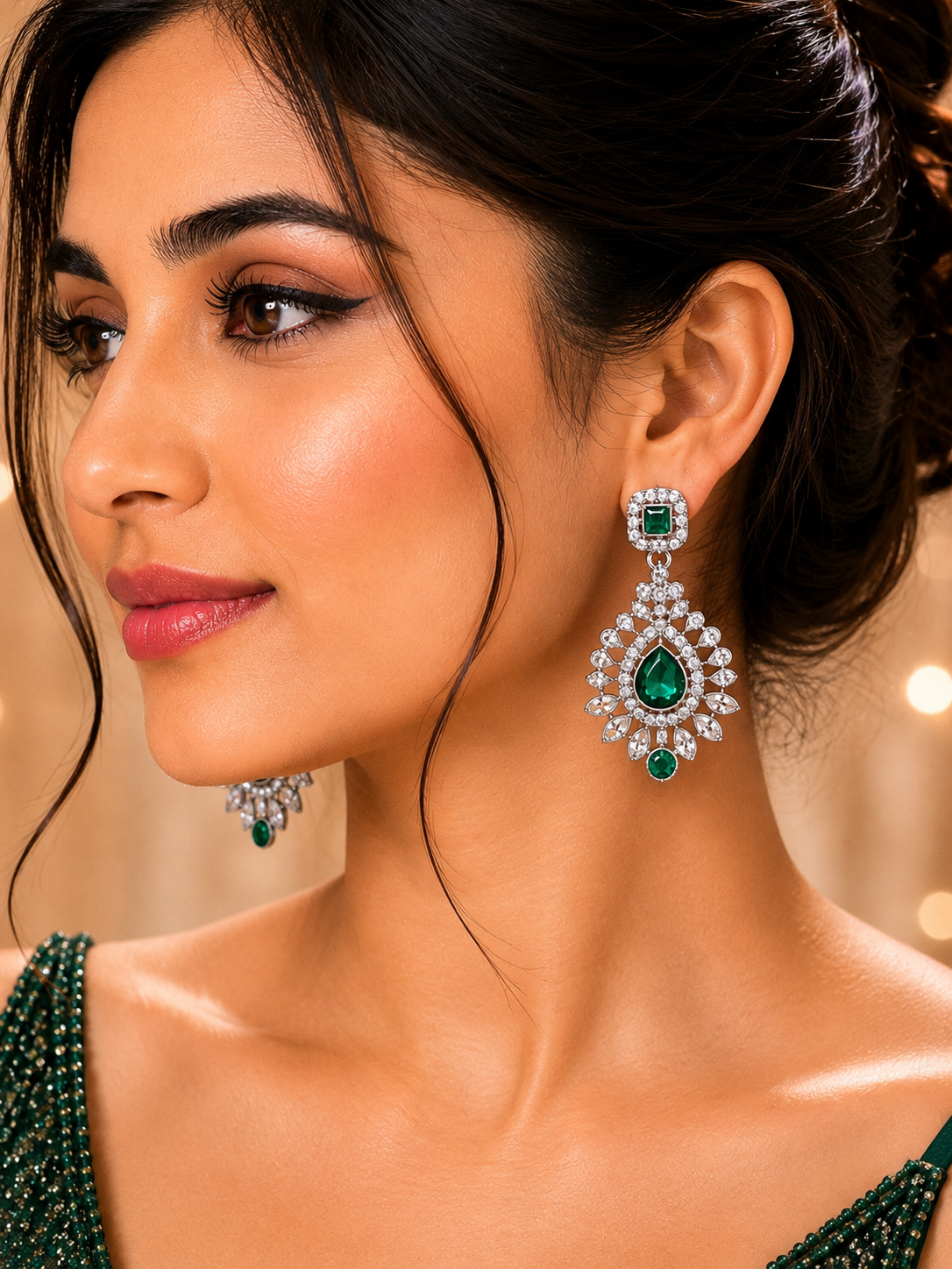 Green Ruby Gemstone Drop Earrings