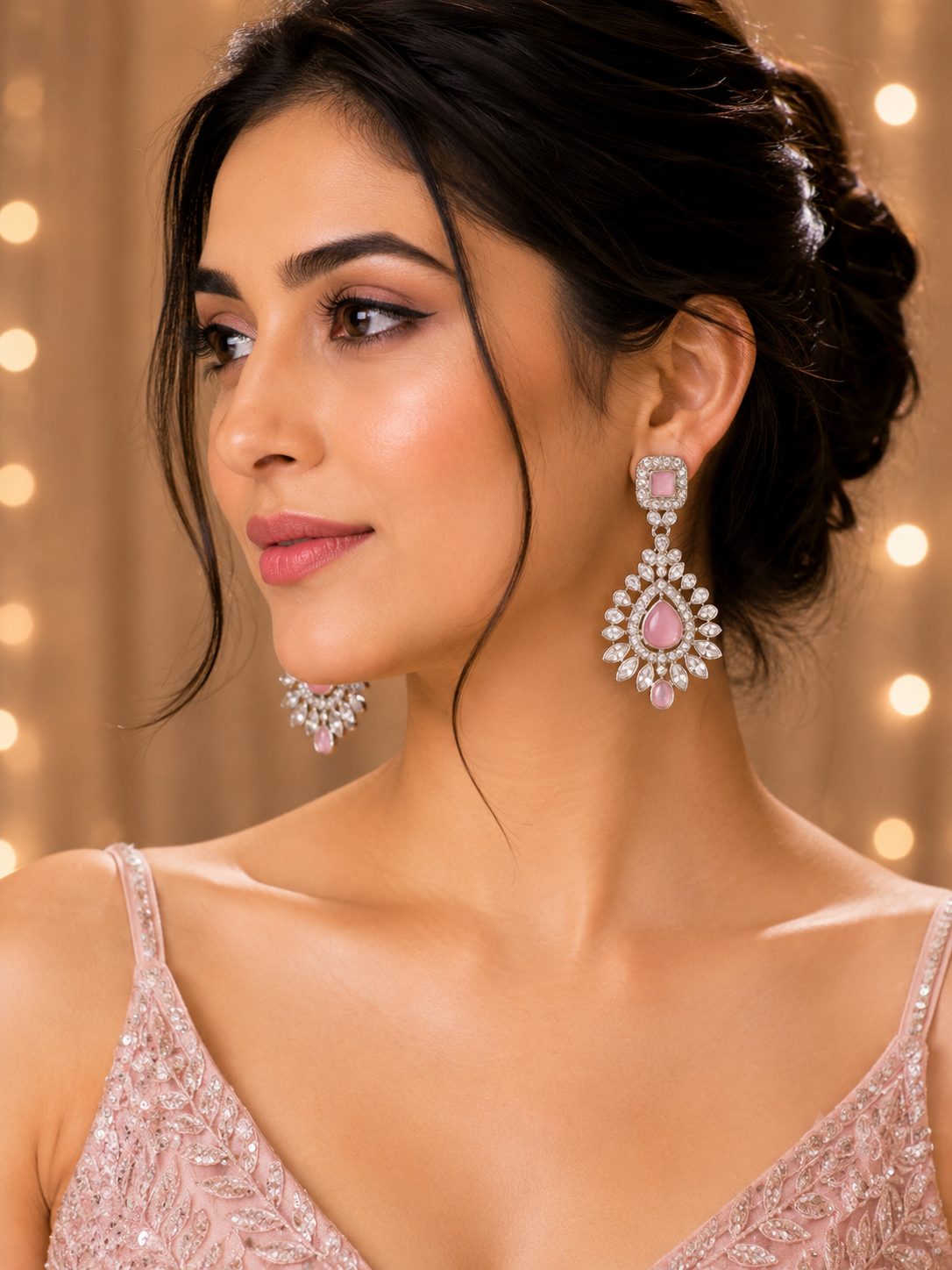 Baby Pink Ruby Gemstone Drop Earrings