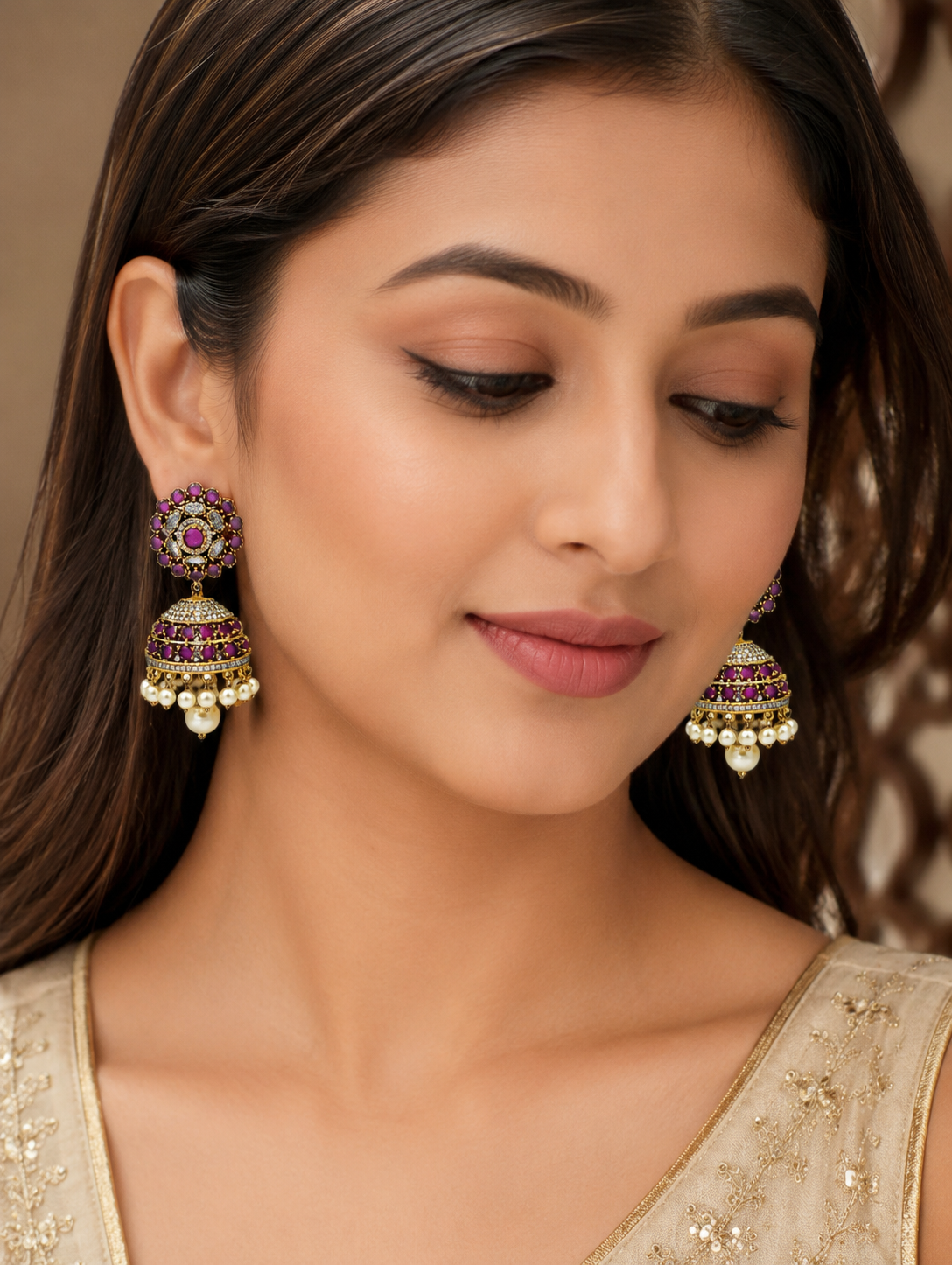 Regal Amethyst Jhumka Earrings