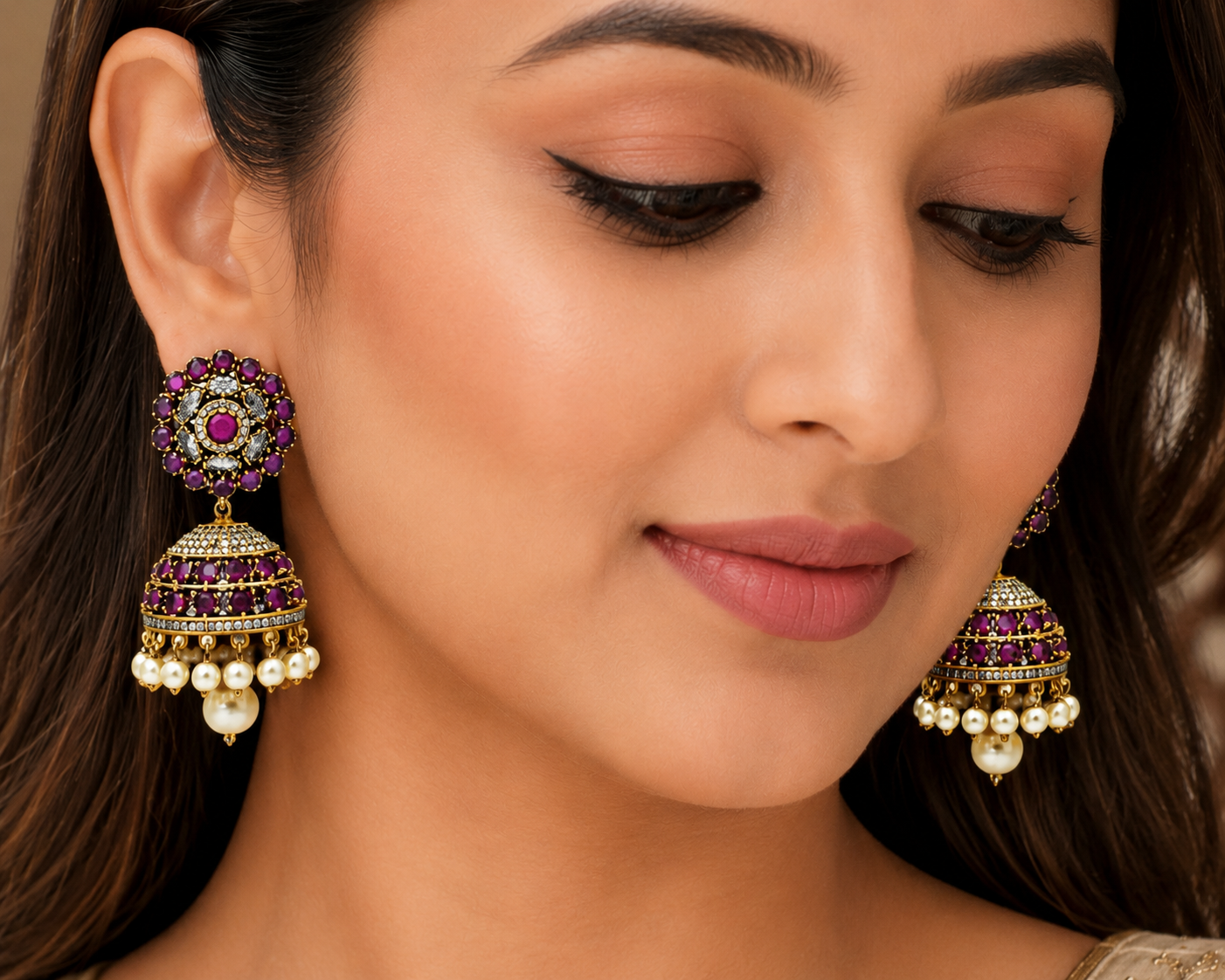 Regal Amethyst Jhumka Earrings