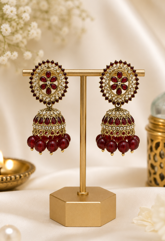 Red Ruby Noor Jhumka Earrings