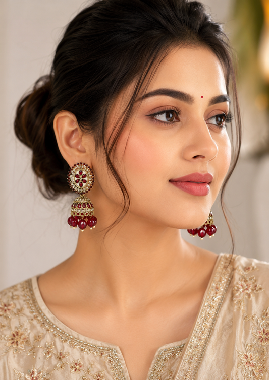 Red Ruby Noor Jhumka Earrings