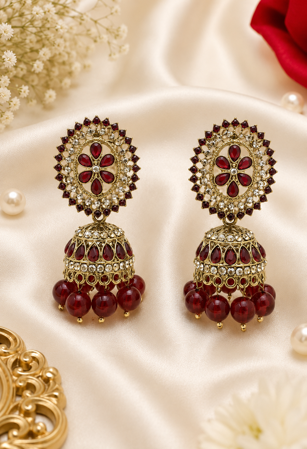 Red Ruby Noor Jhumka Earrings