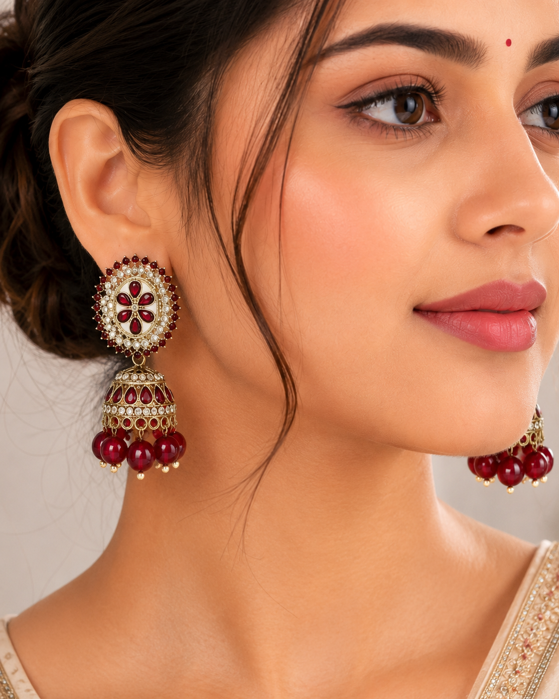 Red Ruby Noor Jhumka Earrings