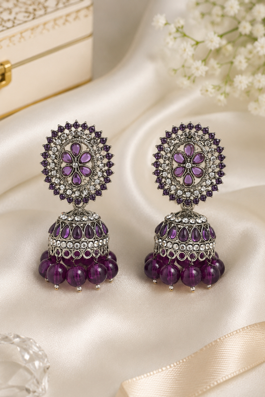 Purple Royal  Kundan Jhumka Earrings