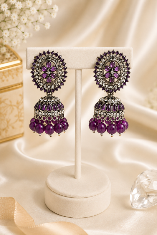 Purple Royal  Kundan Jhumka Earrings