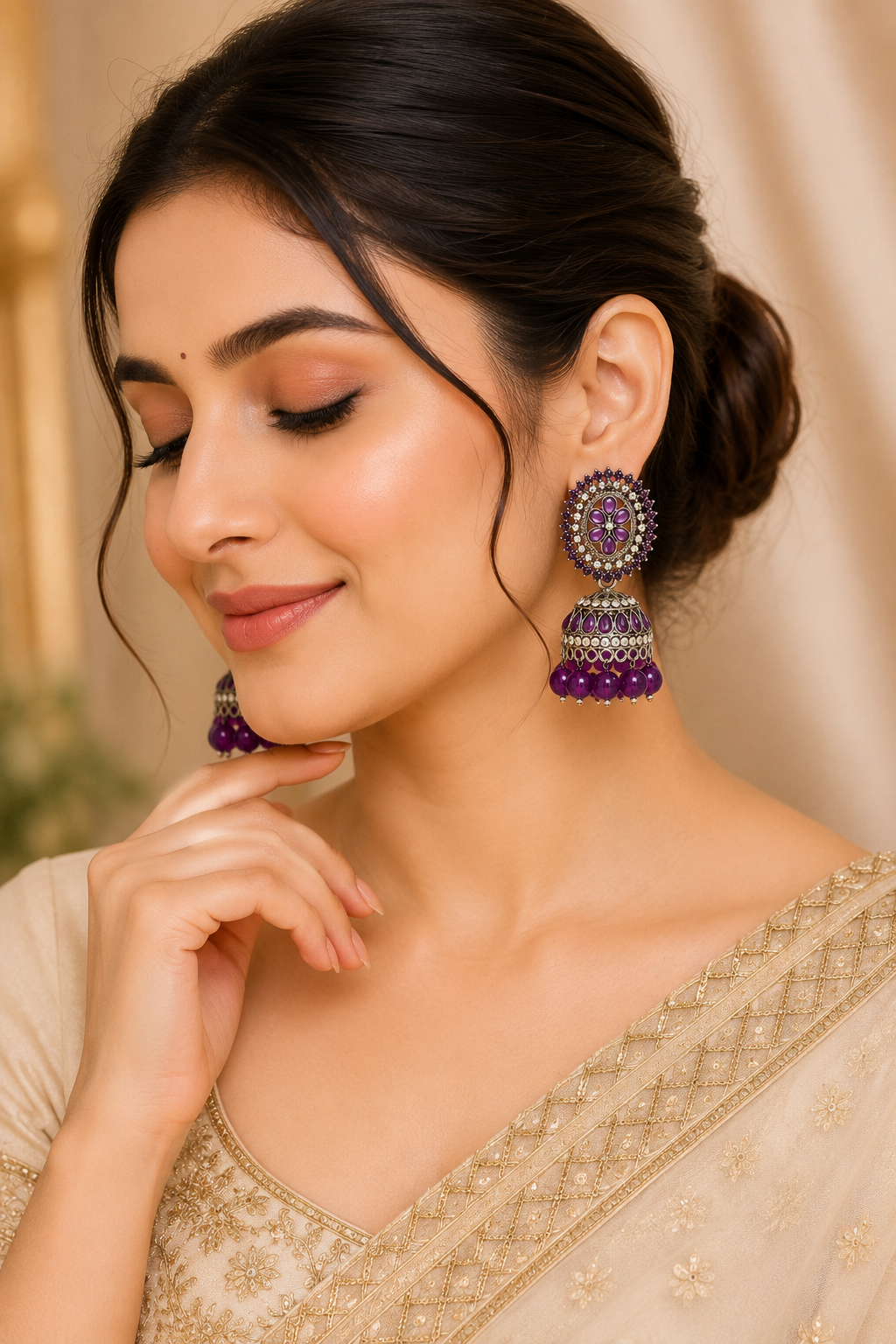 Purple Royal  Kundan Jhumka Earrings