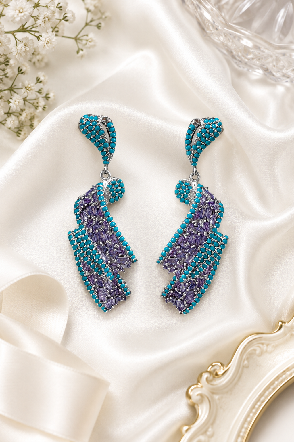 Blue Twilight Swirl Pavé Earrings