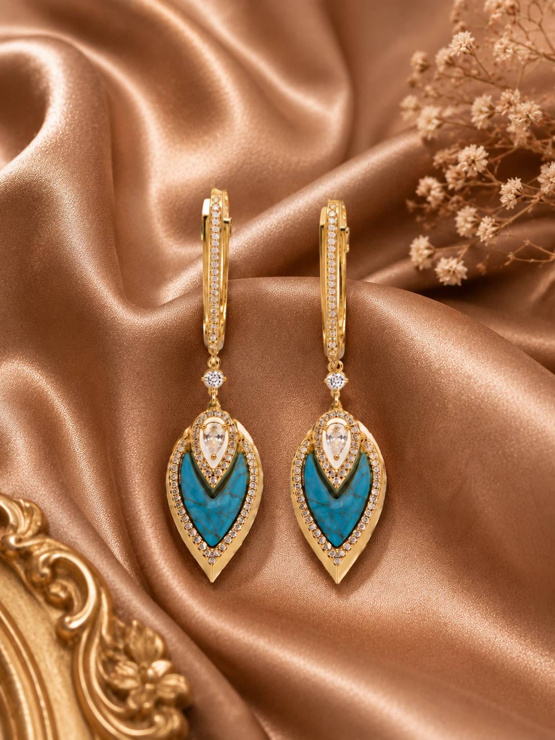 Elegant Turquoise & Diamond Drop Earrings