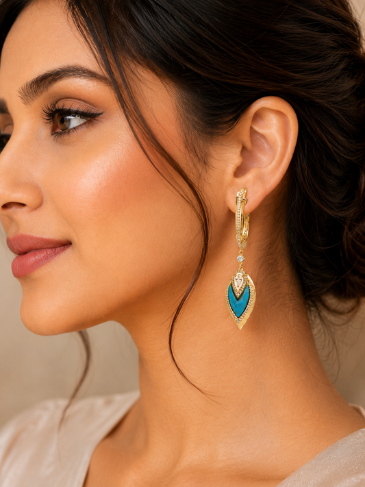 Elegant Turquoise & Diamond Drop Earrings