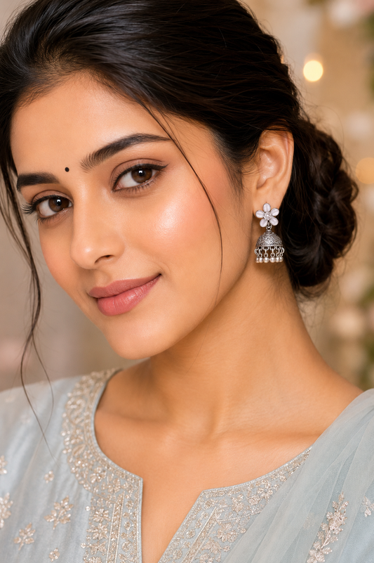 Moonlit Blossom Oxidized Jhumkas