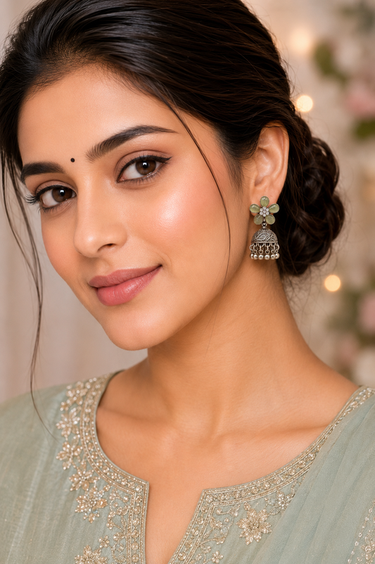 Floral Glow Oxidized Jhumkas