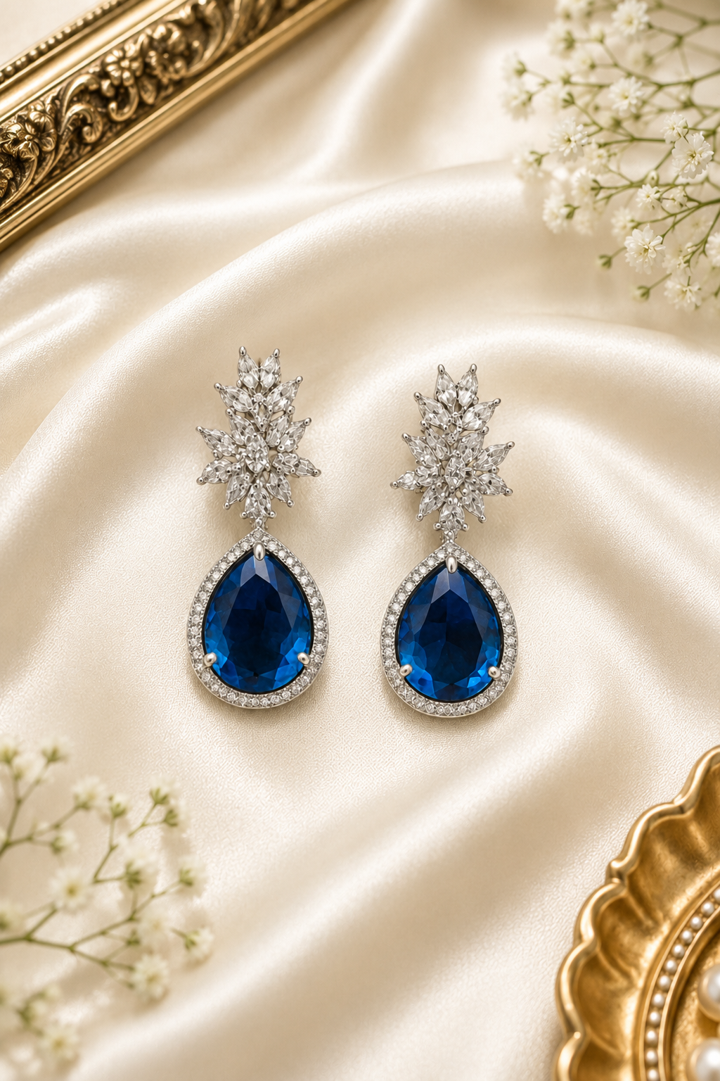 Navy Blue Royal Elegance Teardrop Crystal Earrings