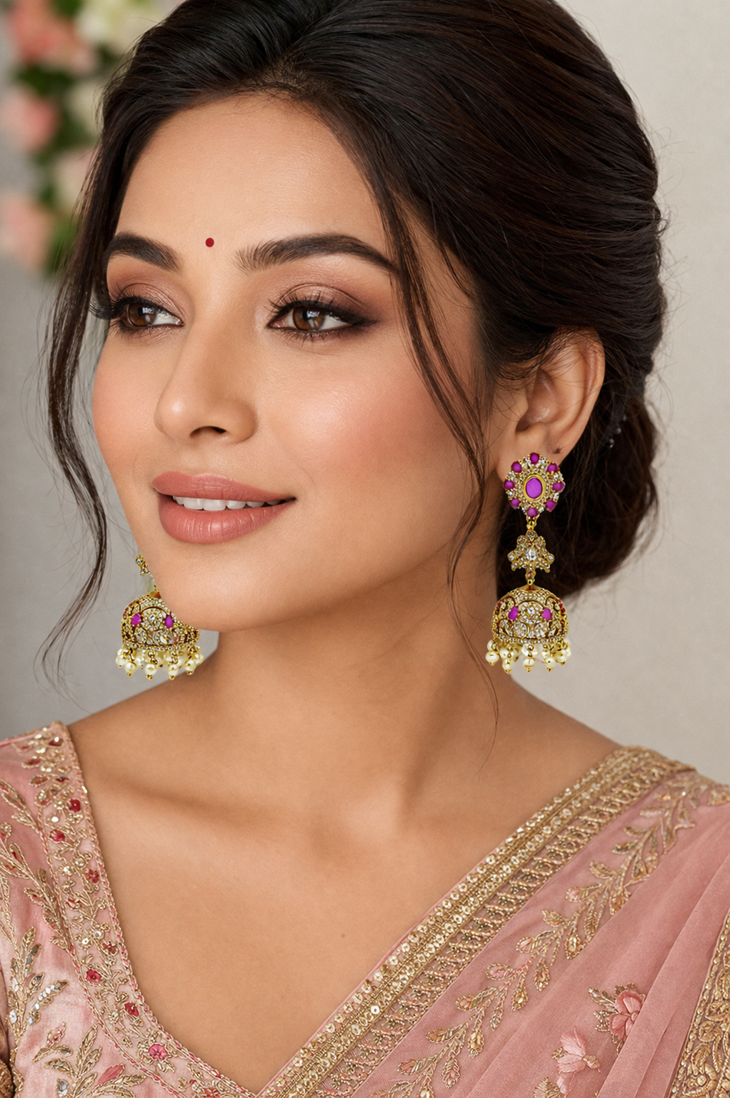 Deep Pink Timeless Heritage Pearl Jhumkas