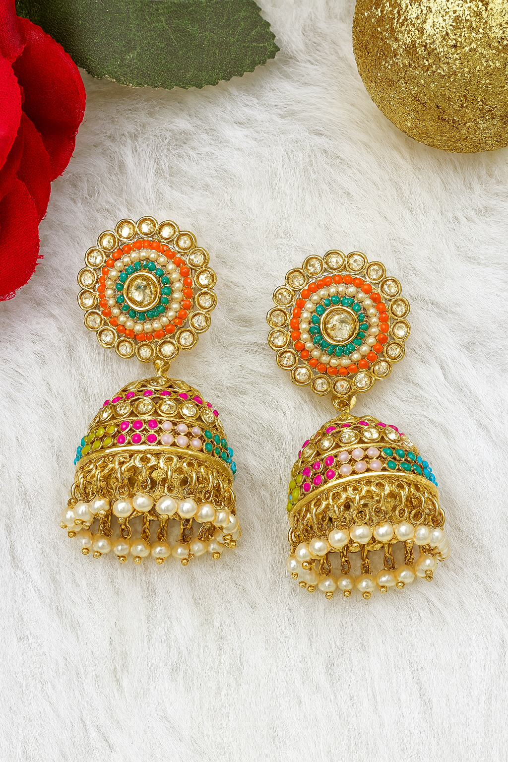 Rangmala Kundan Jhumka Earrings