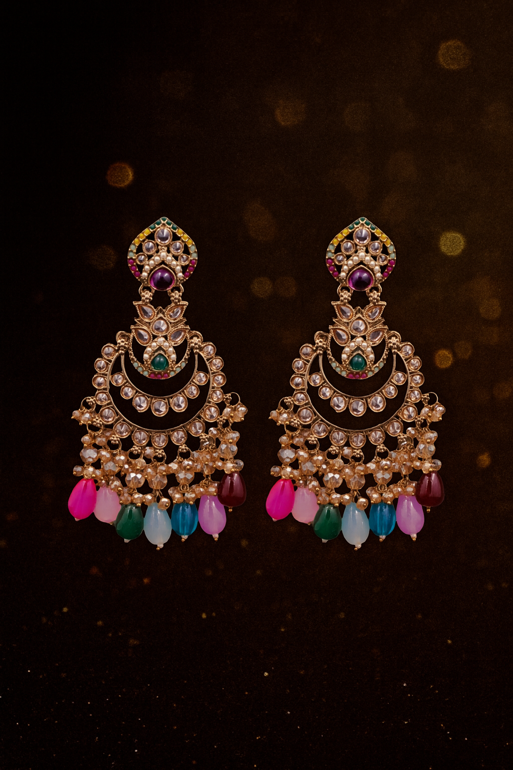 Noor-e-Rang Multicolor Kundan Chandbali
