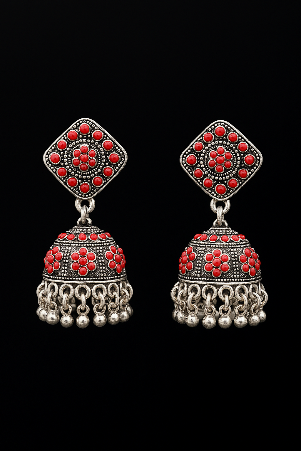 Crimson Charm Oxidized Jhumka