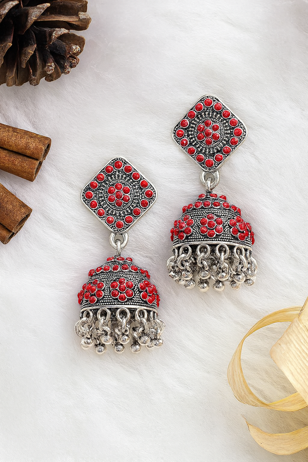 Crimson Charm Oxidized Jhumka