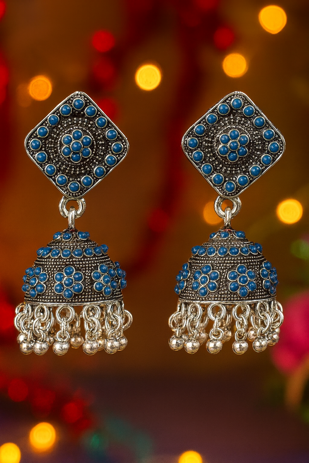Midnight Bloom Oxidized Jhumkas