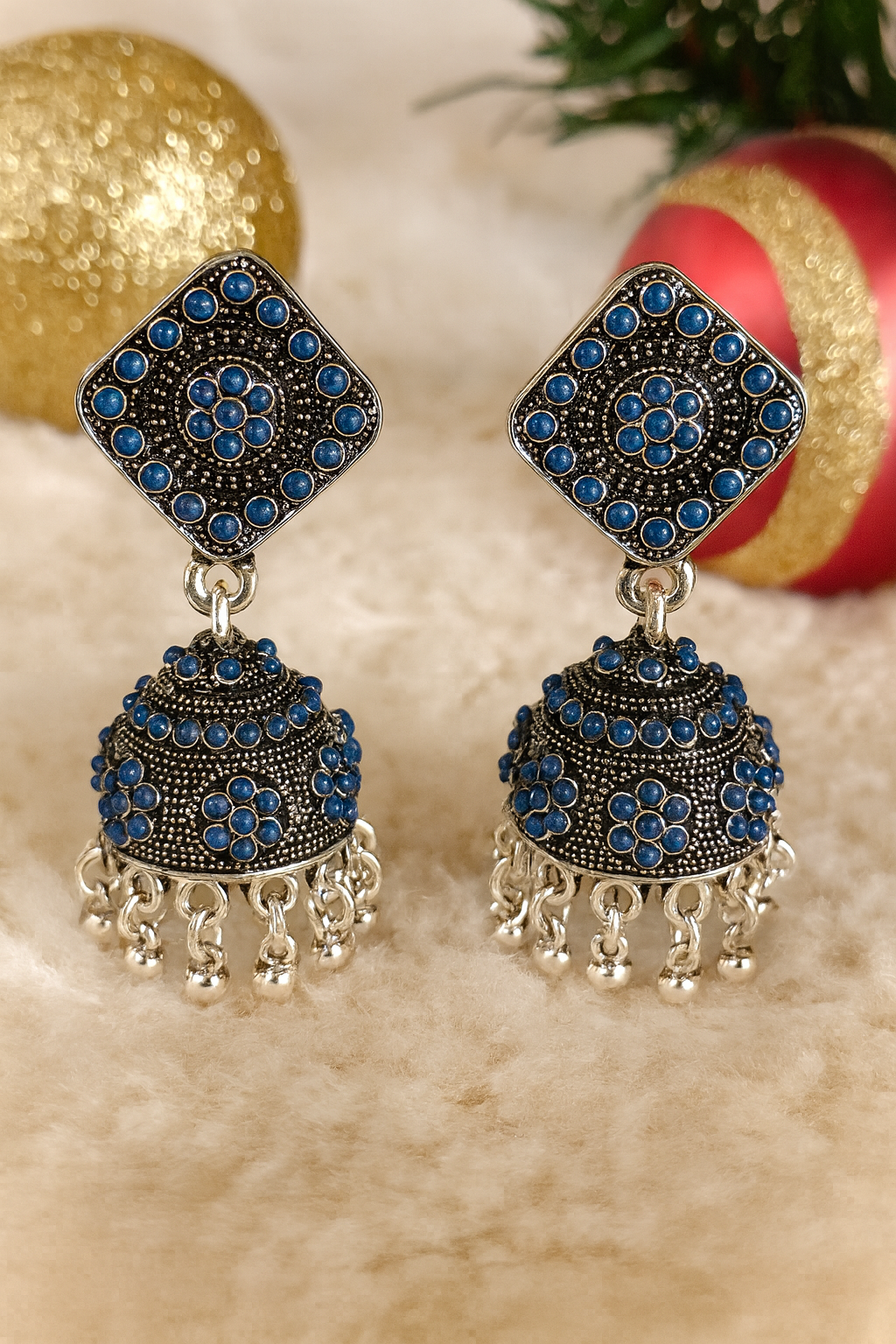 Midnight Bloom Oxidized Jhumkas