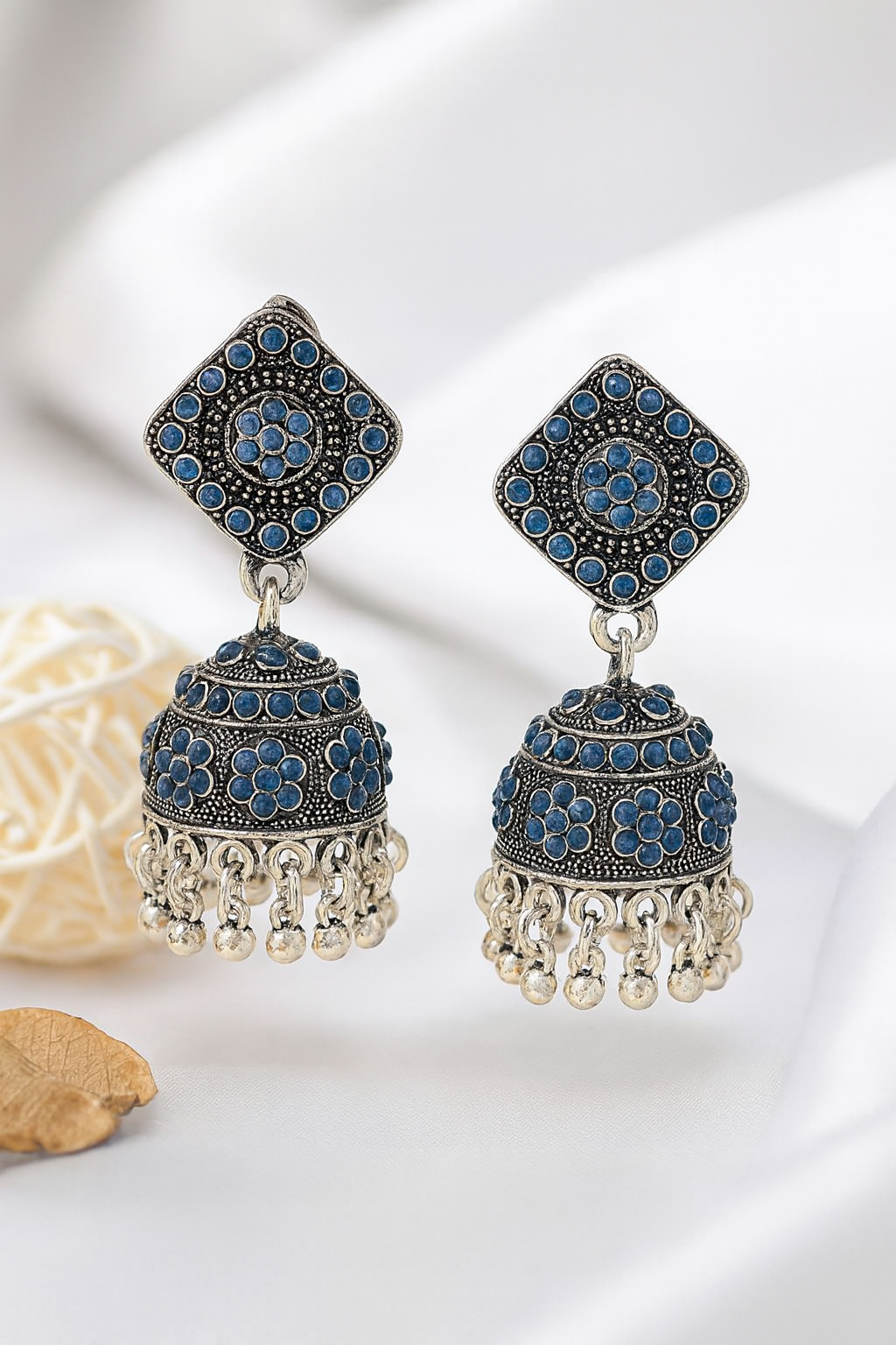 Midnight Bloom Oxidized Jhumkas