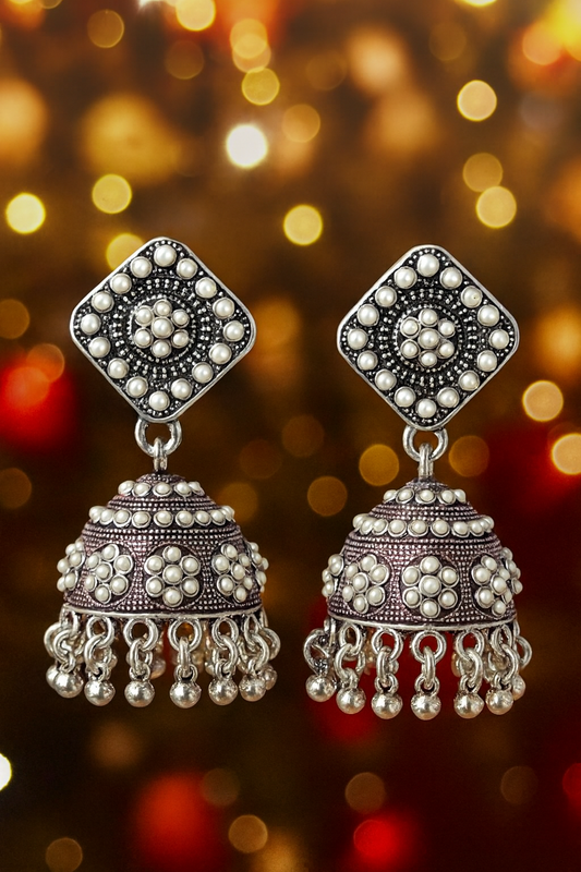Noorvi Oxidized Pearl Dome Jhumkas