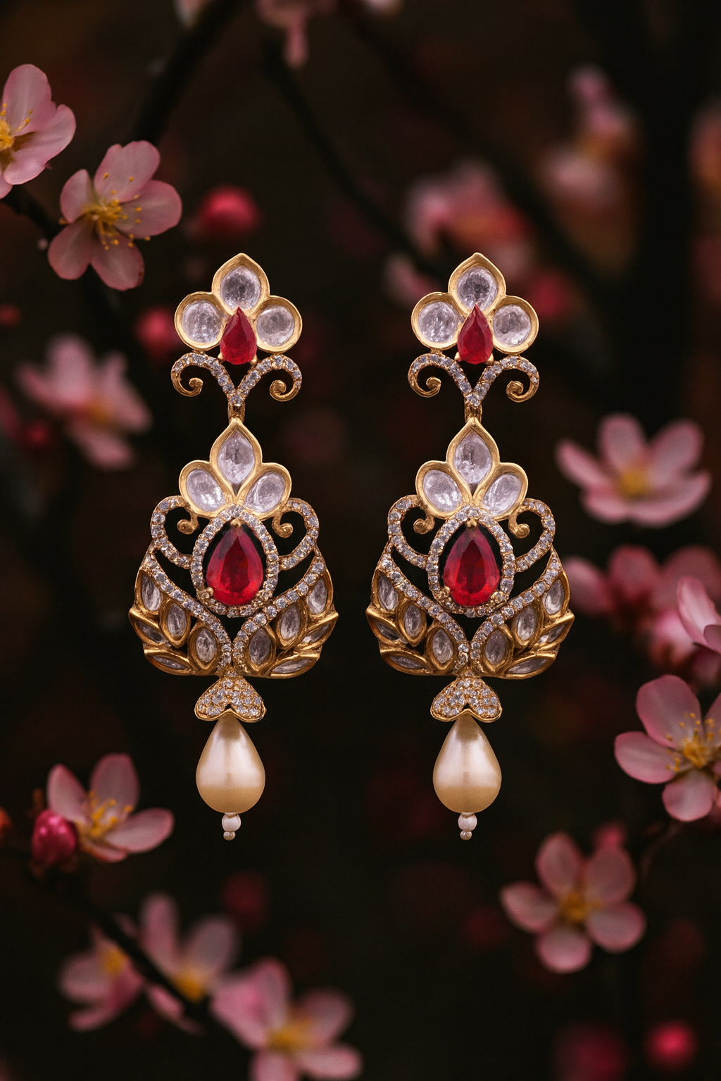 Regal Ruby Blossom Earrings