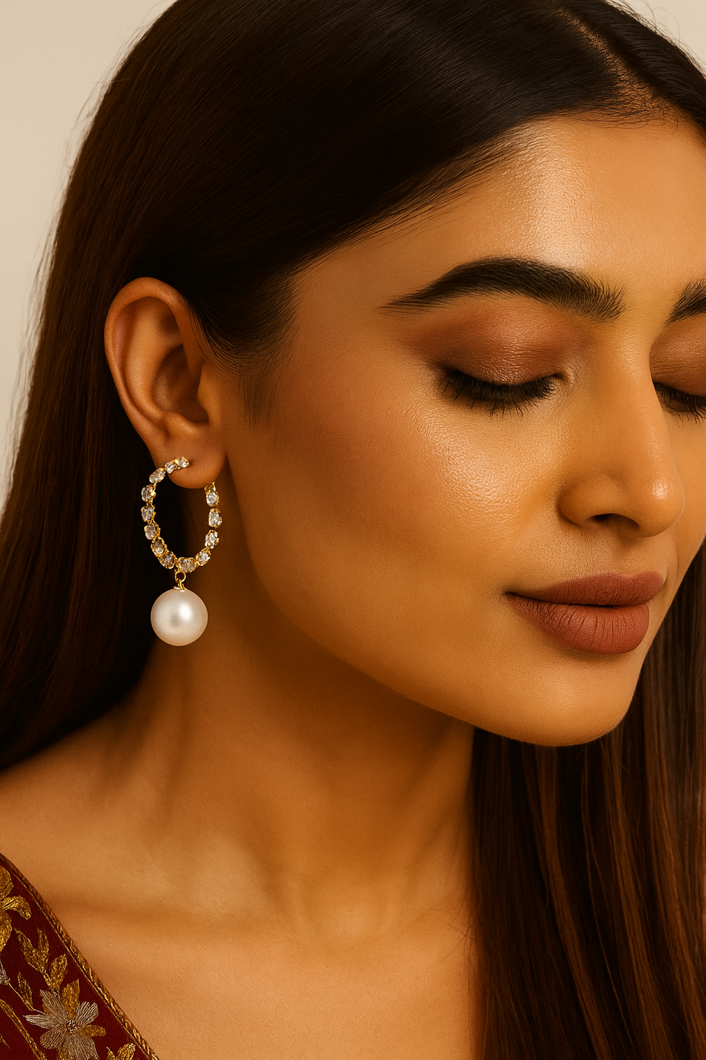 Crystal Pearl Loop Earrings