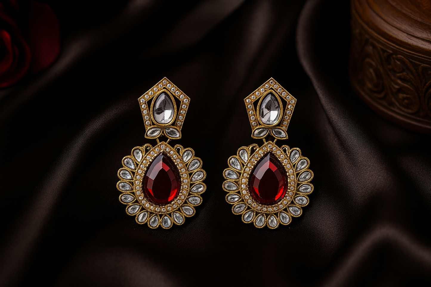 Crimson Royale Kundan Studs