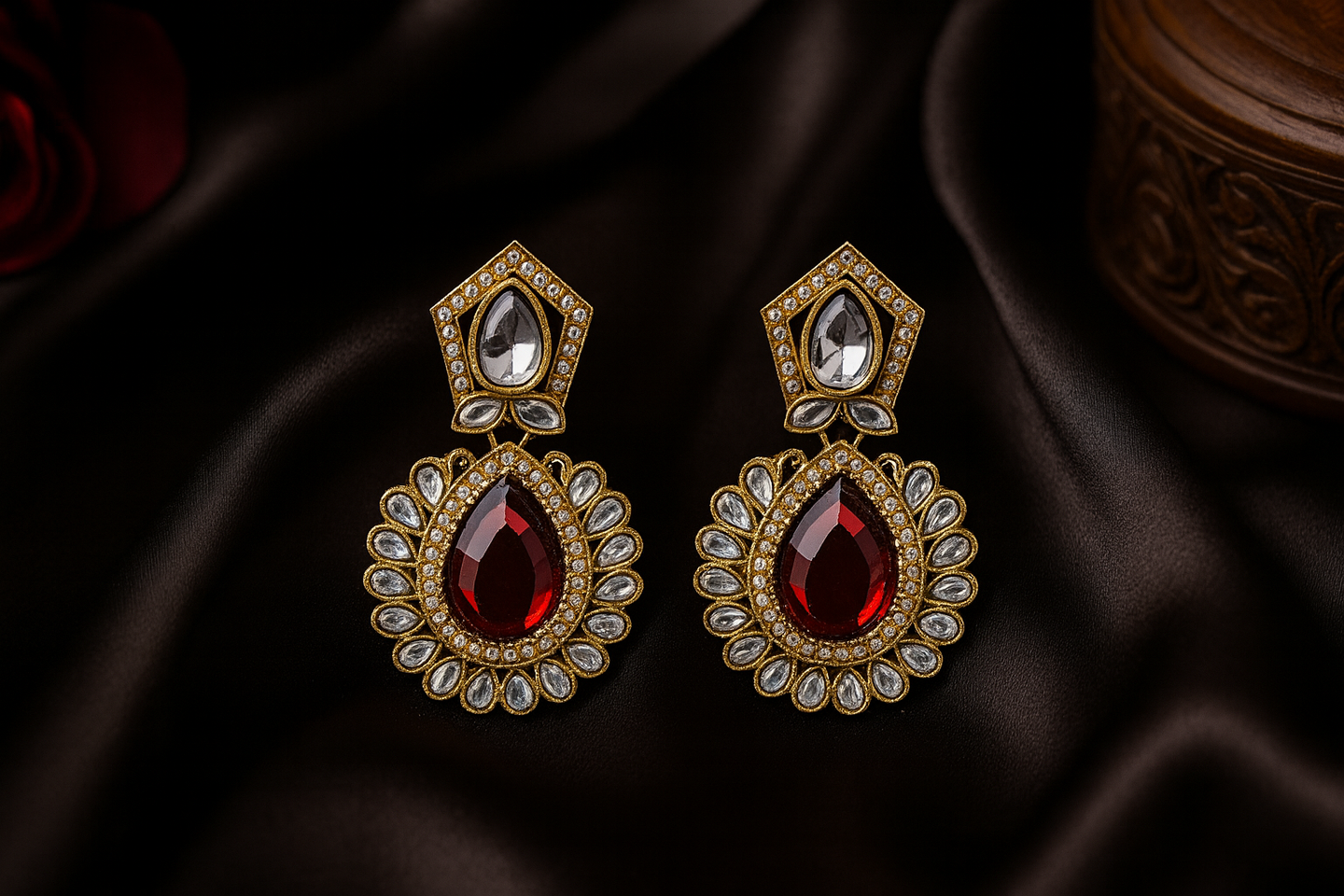 Crimson Royale Kundan Studs