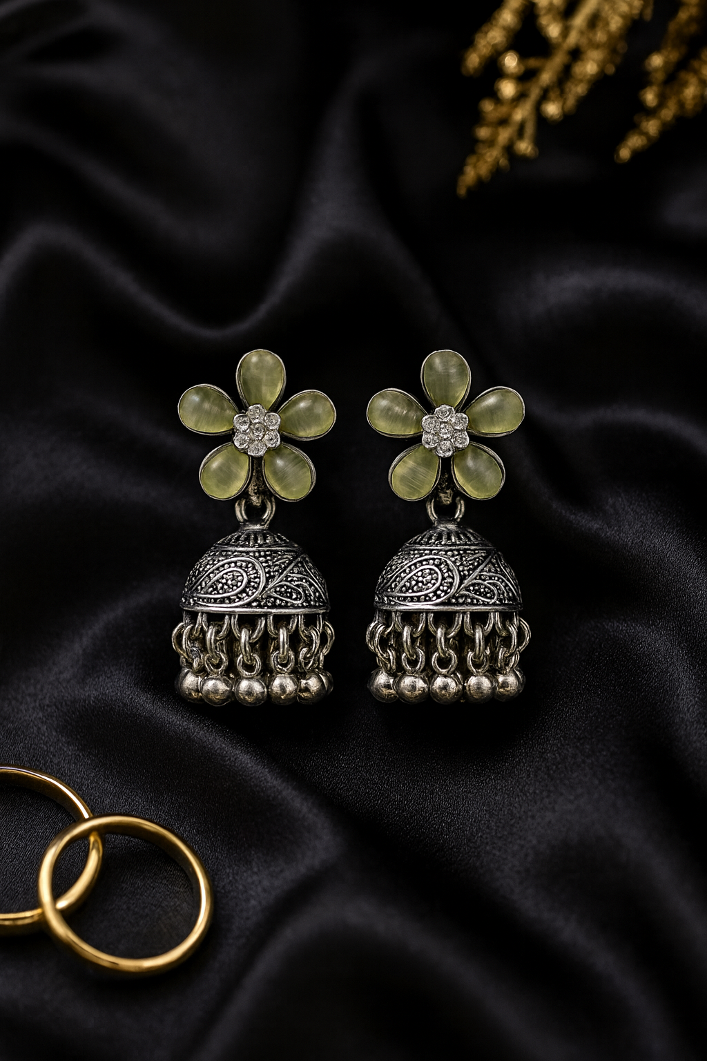 Floral Glow Oxidized Jhumkas