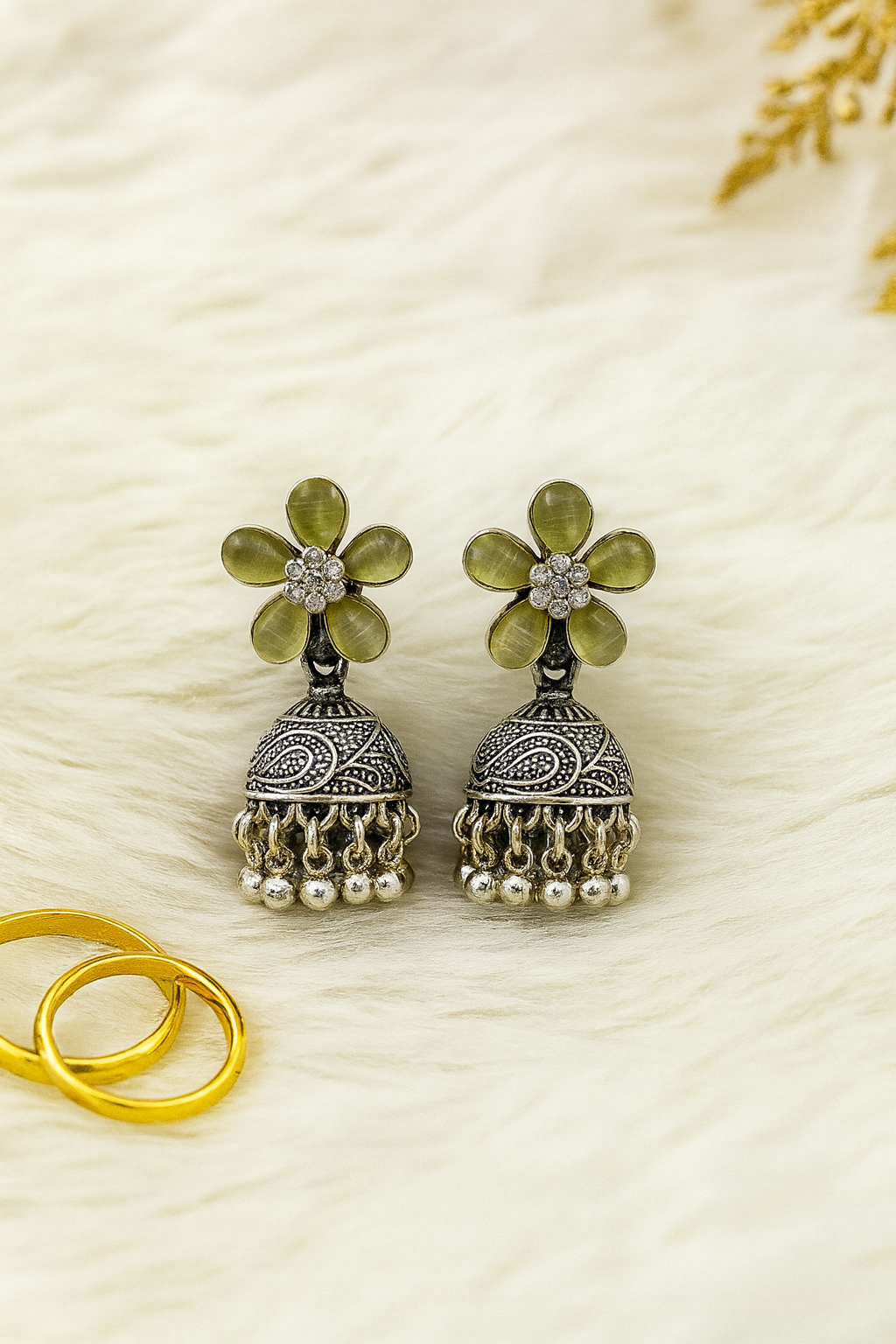 Floral Glow Oxidized Jhumkas