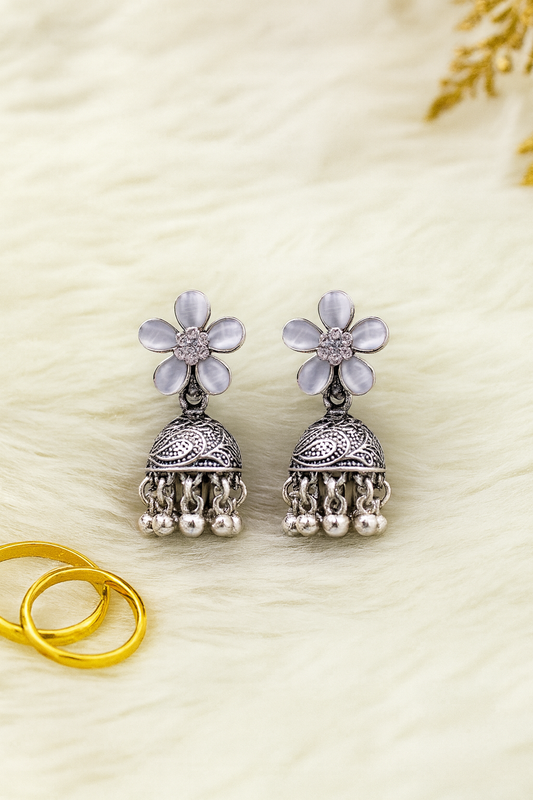Moonlit Blossom Oxidized Jhumkas