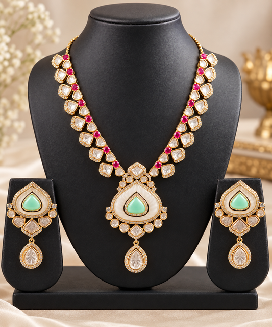 Royal Mint Emerald Kundan Necklace Set