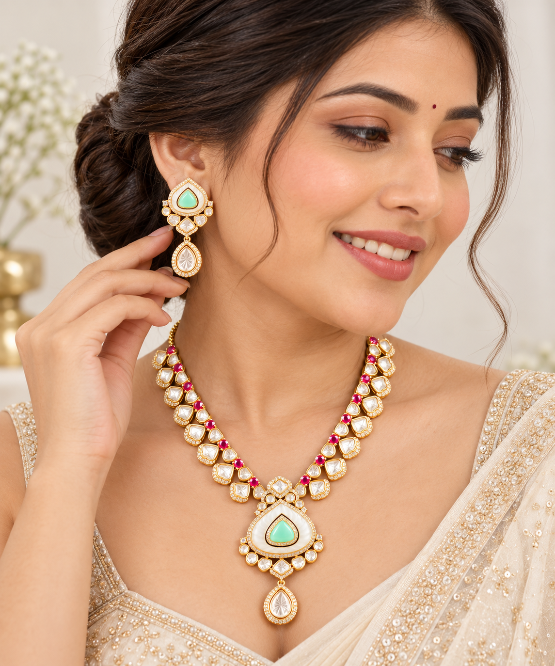 Royal Mint Emerald Kundan Necklace Set