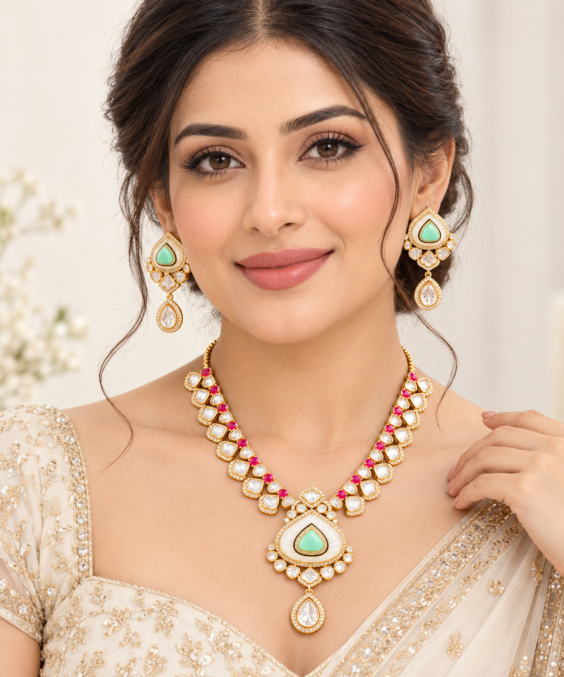Royal Mint Emerald Kundan Necklace Set