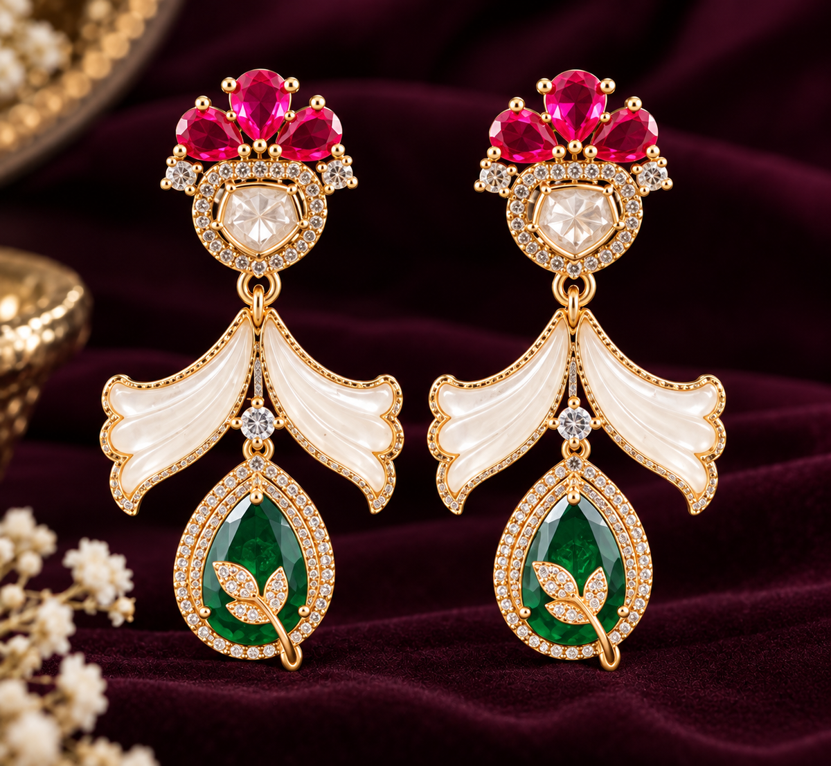 Pink & Emerald Royal Pendant Necklace Set