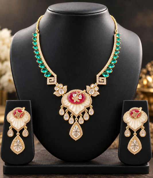 Emerald Bloom Kundan Necklace Set