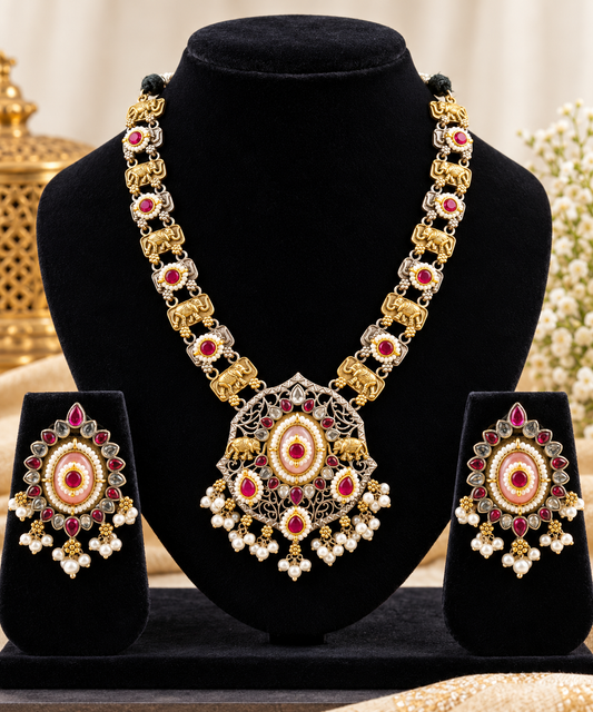 Ruby & Pearl Traditional Statement Necklace Set