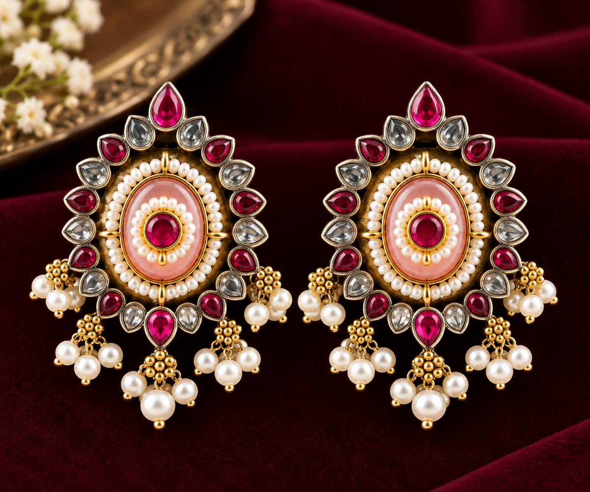 Ruby & Pearl Traditional Statement Necklace Set