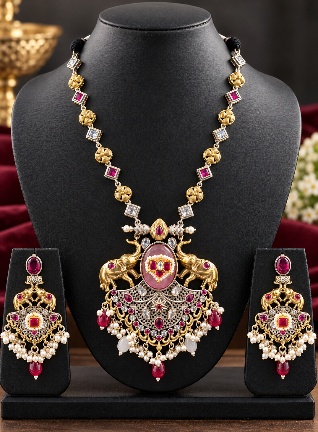 Ruby & Pearl Heritage Grand Necklace Set