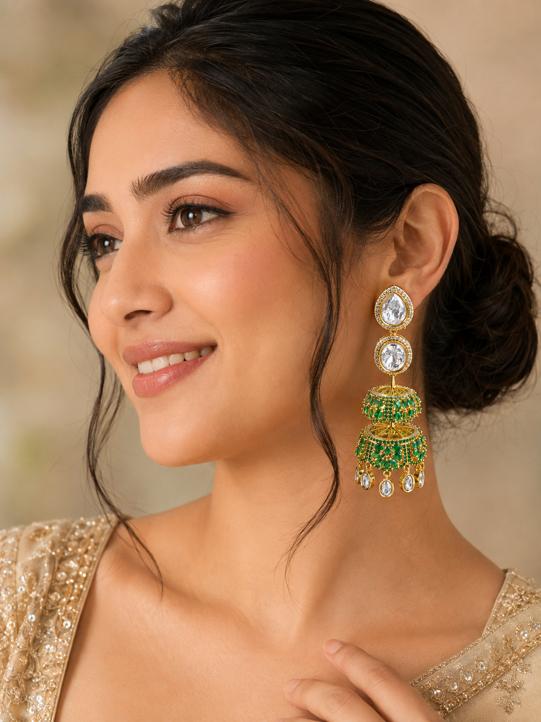 Emerald Royale Crystal Jhumkas
