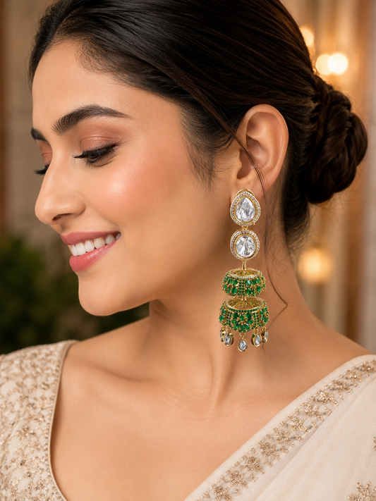 Emerald Royale Crystal Jhumkas